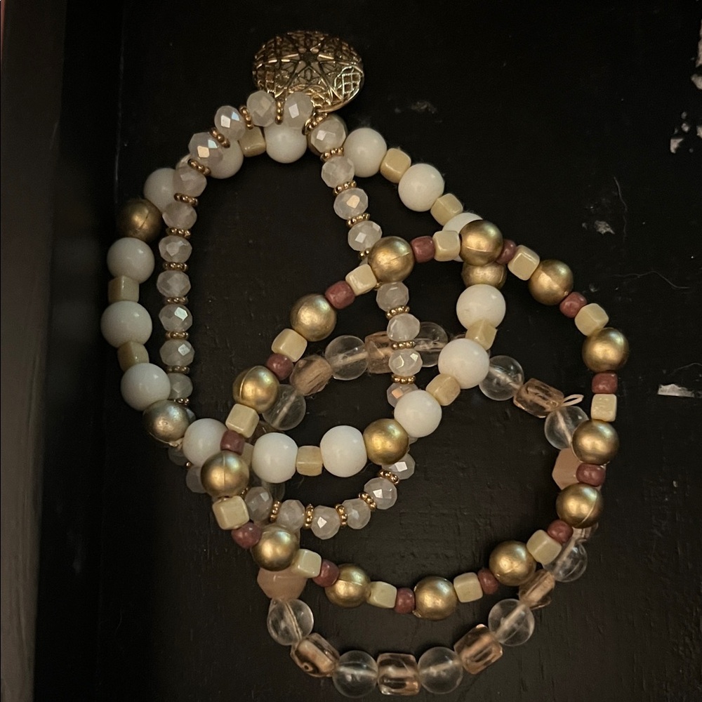 Elegant Gold and White Beaded Bracelet Set
